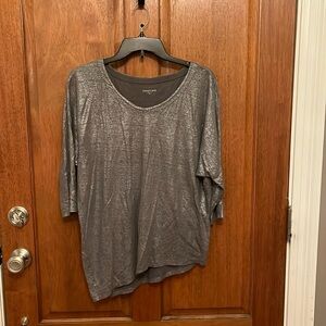Eileen Fisher Gray Silver Shimmer Linen Jersey Tee XS